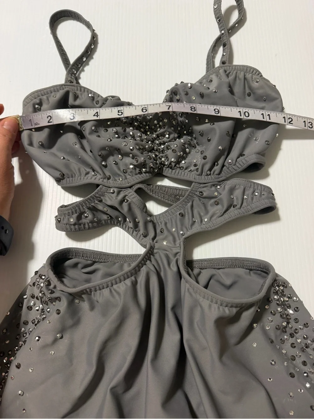 Kelle dance solo lyrical costume gray CLOSER TO FINE 8434 rhinestoned MA adult